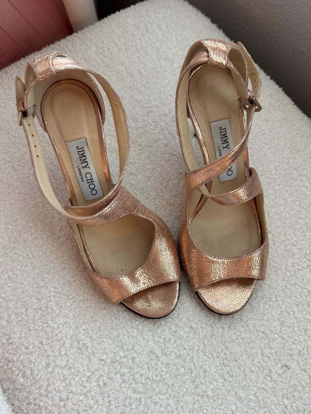 Jimmy Choo Emily 85 Rose Gold Metallic Sandals Size 36